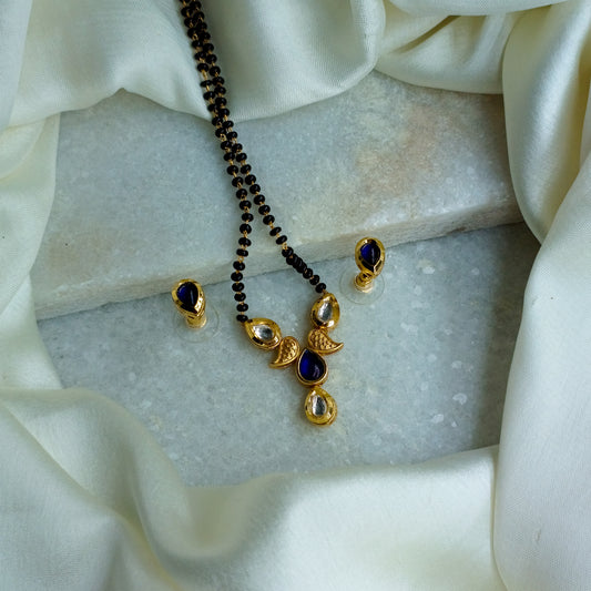 Kundan Mangalsutra with Earrings | Royal Blue Shade | Gold Plated look